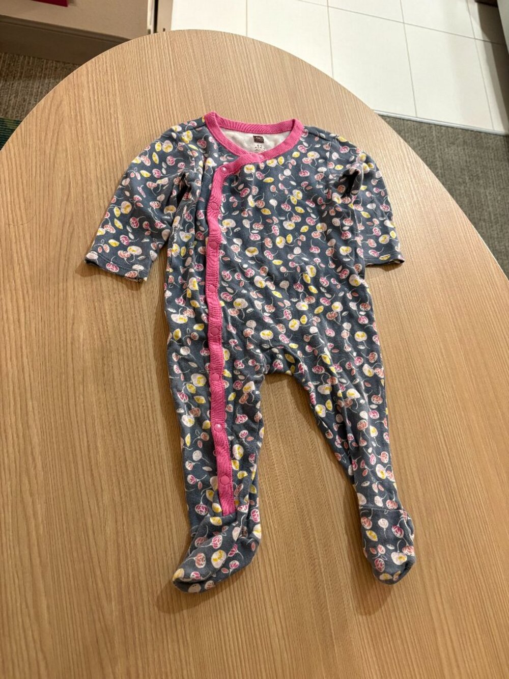Tea Collection Blue Floral Print Sleeper 6-9 Month Snap Front Footed Long Sleeve